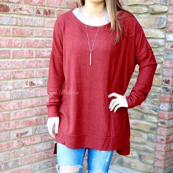 Brushed Thermal Tunic with High-Low Hem in Clay - Picture 3 of 6